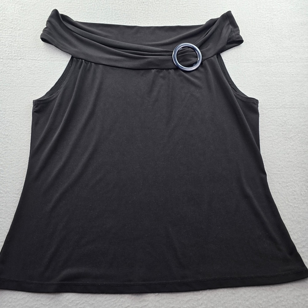 Julie's Closet Tank Top Womens Black Sleeveless Metallic Ring Detailed Cowl Neck